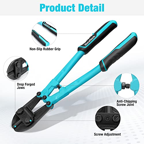 DURATECH 14-inch Heavy Duty Bolt Cutter for Rods, Bolts, Rivets, Chains, and Steel Wires, Bi-Material Ergonomic Rubber Grip Handle, Chrome Vanadium Steel Forged Blade - size: 14" Bolt Cutter