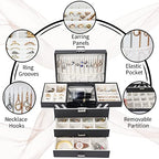 Dajasan Jewelry Organizer Box, Large Jewelry Boxes for Women Girls, Space-Saving 4 Layers Jewelry Storage Case with Drawer, Movable Metal Stand, Modern, Gift Idea (Black + Silver) - color: Black + Silver