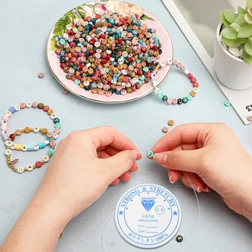 10 Colors Elastic String for Bracelets 0.8 mm, Stretchy String for Bracelets, Stretch Cord for Jewelry Making, Crystal String, Bead String, Clear Fishing Line for Necklace Beading Craft (10 Colors) - size: 10 Colors