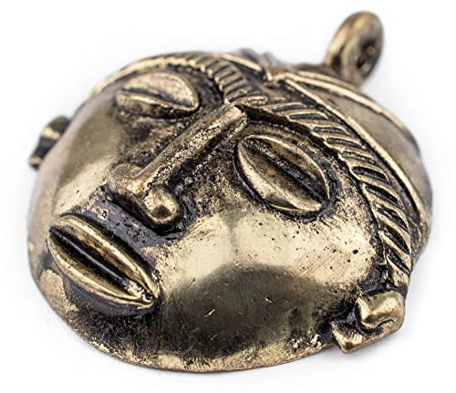 TheBeadChest Round African Brass Mask Pendant (58x62mm): Genuine West African Mask Design for DIY Jewelry & Necklaces - color: Brass, size: Medium (58x62mm)
