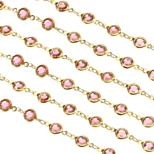 uxcell 2 Yards Pink Rhinestone Chain Bulk with Gold Plated Brass Chain for Jewelry Making Craft DIY Bracelet, Necklace, Glass, Shoes, Clothes Decoration (1 Yard for Each Piece) - color: Pink Gold