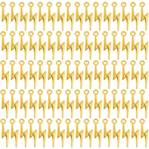 AUEAR, Flash Shape Charms Lightning Bolt Pendants Alloy Charm for Jewelry Making Supply Bracelet Necklace Earrings DIY Crafting Antiqued - color: Gold