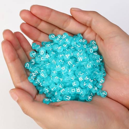 1200pcs 4×7mm Alphabet Beads Transparent Blue Round Acrylic White Letter Beads, for Bracelets and Jewelry Making - color: style 16, size: 4×7mm(Round)