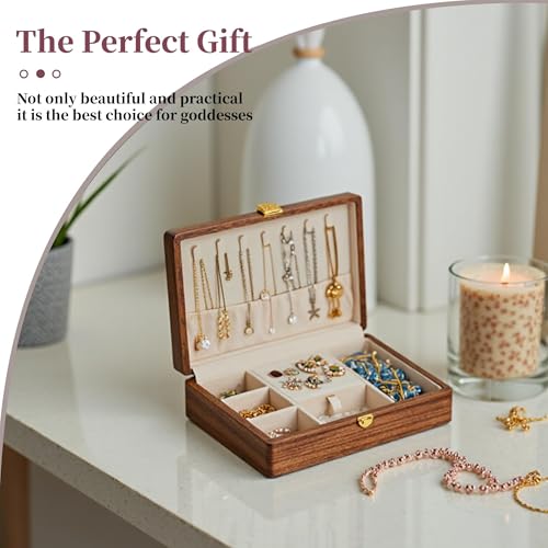 Travel Jewelry Case Small Wood Jewelry Organizer Jewelry Box for Women (Single Nut-Brown A) - color: Single Nut-Brown A
