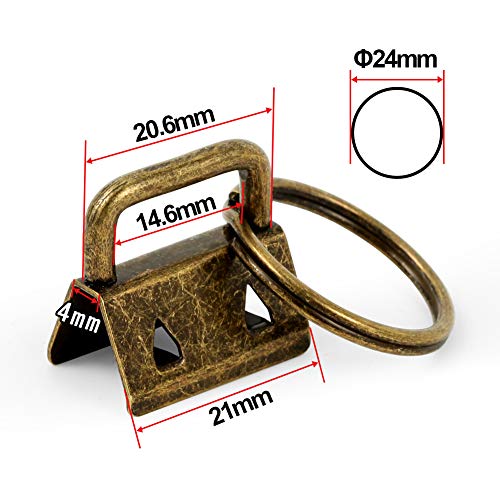 SPEEDWOX Key Fob Pliers and 20 Sets 0.8 Inch Key Fob Hardware with Keychain Split Rings Webbing Fabric Strapping Wristlet Set Antique Brass Glass Breaking Pliers Tools with Rubber Tips - size: 0.8" Antique Brass