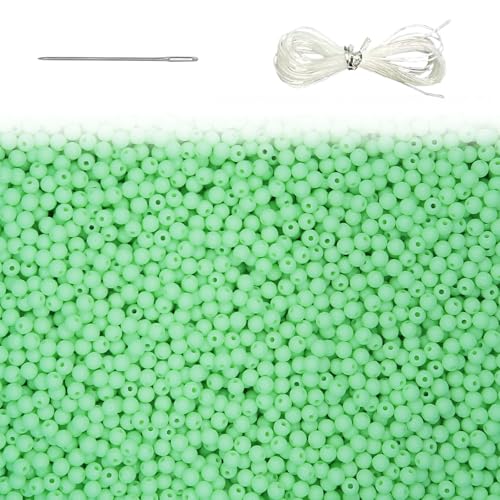 1000Pcs Light Green Acrylic Round Beads, Smooth Plastic Spacer Beads Set with Beading Needle and 13Ft Elastic String Cord for Jewelry Making Bracelets Necklace Earring DIY Crafting Supplies - 6mm - color: Light Green, size: 6mm