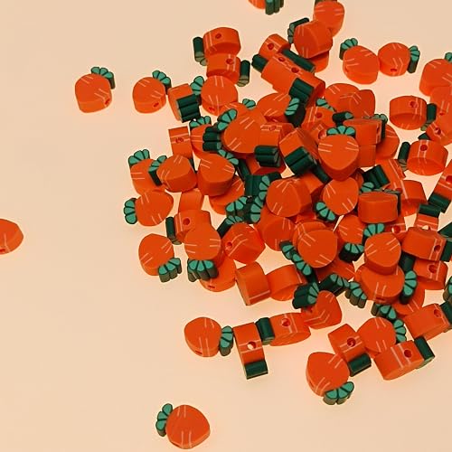 100pcs Carrot Polymer Clay 10mm Spacer Beads for Women Jewelry Making DIY Bracelet Necklace Hair Clip Easter Favor (Carrot) - color: Carrot