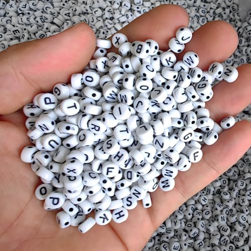 Black Alphabet Beads A-Z 1350+Pcs Letter Bead, Acrylic 4x7mm Round Digit Letter Beads Kits,Bracelets Necklaces DIY Jewelry Making Kits (Black,1350+PCS) - color: Black