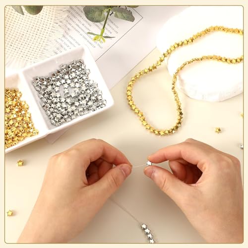 Augshy 700Pcs Star Spacer Beads - 6mm Silver & Gold for Crafts, Jewelry Making, Birthday Party, Friendship & Hair Beads - style: Gold Silver Star Style