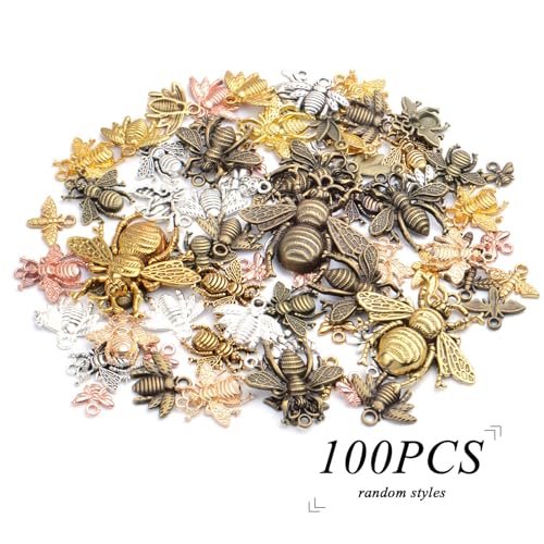 100g Alloy Bee Charm Mixed Honey Bee Pendant Charms Vintage Insect Jewelry Findings for DIY Necklace Bracelet Crafts,40-80pcs - style: Mixed Bee Charms