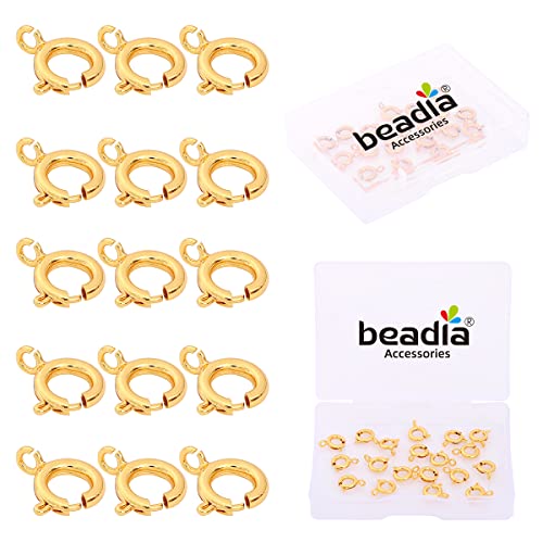 BEADIA 18K Gold Plated Spring Clasps Non Tarnish 7mm 20pcs for Jewelry Making Findings - color: Spring Clasps Gold, size: 7mm