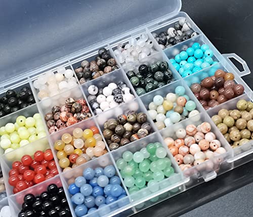 1200pcs 6mm Natural Round Stone Beads Real Gemstone Beading Loose Gemstone Hole Size 1mm DIY Smooth Beads for Bracelet Necklace Earrings Jewelry Making,Box Packed(24 Material -A,6mm) - color: 24 material -A,6mm, size: 6mm