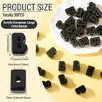 30Pcs Large Hole Letter Beads Black Acrylic European Beads 3D Letters B Chunky Bead Initial Alphabet Bead for Key Chains Bracelets Necklace DIY Craft Bag Charm Kit Arts Projects - color: Black-B
