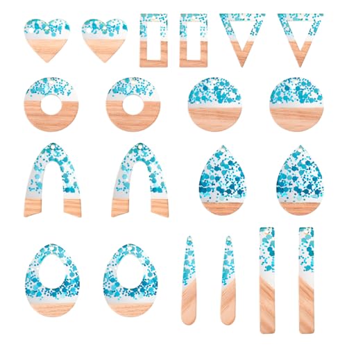 Beadthoven Sea Blue Charms for Earrings Making, 20pcs/10 Pairs Resin Wood Pendants DIY Women Necklace Wooden Pendants Supplies for Jewelry Making Bookmarks Ornaments Dangle Crafts - color: Blue Sequins