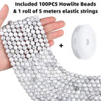 QINJIEJIE 100PCS Howlite Beads 8mm Natural Beads Round Loose Gemstone Bead for Bracelet Beading Crystal Jewelry Making DIY Necklace Earrings 0.32" - color: Howlite, size: 100PCS