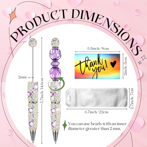 Tondiamo 45 Pcs Full Rhinestone Beadable Pens Bulk Set 15 Glitter Diamond Pens with Cards & Bags Fancy Beaded Pen for Beads DIY Cute Journalling Bling Ballpoint Craft Making(Heart Full Diamonds) - style: Heart Full Diamonds