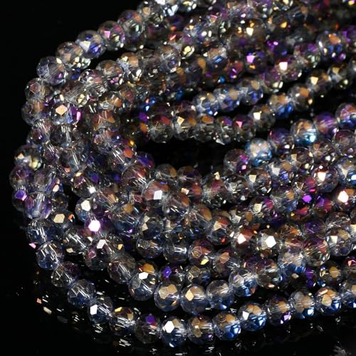5 Strands 4mm Transparent AB Purple Color Half Plated Faceted Rondelle Beads, Songxi Glass Beads for Keychain Making Necklace Earring Jewelry Making for Gemstone DIY Craft Supplies - color: AB Purple Color, size: 4mm(5 Strands)