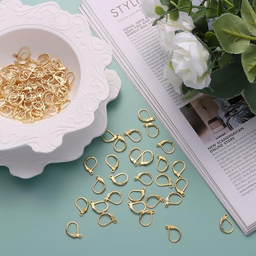 100pcs 18K Gold Filled Leverback Earring Hooks, Hypoallergenic French Dangle Ear Wire Findings for DIY Jewelry Making (Gold) - color: Gold