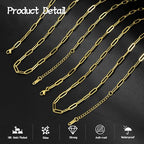 20 Pack 18Inch 18K Gold Plated Paperclip Charm Necklace Chains for Jewelry Making Adjustable 4mmx12mm Stainless Steel Necklace Chain with 2 Inch Extension Chain for Women - color: Necklace 20 Pcs Gold Necklace