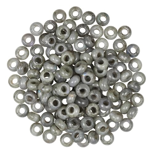 TUMBEELLUWA Natural Gemstone Beads for Jewelry Making, Rondelle Large Hole Loose Beads Pack of 15,Labradorite(8x14mm) - color: Light Gray