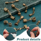 PH PandaHall 10 Styles Tibetan End Caps, 20 Sets Leather Cord End Caps Alloy Tube Barrel End Tip with Lobster Clasp Rope End Caps with Ring Connector for Necklaces Bracelet Jewelry Making