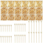 Junkin 1400 Pcs Eye Pins Mix Jewelry Findings 0.63 * 0.79 * 1.18 in Open Eye Head Pins Findings for Jewelry Making DIY Necklace Bracelets(Retro Gold) - color: Gold