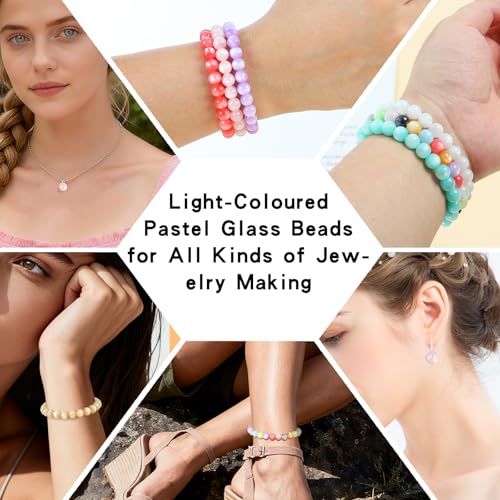 200pcs Glass Beads for Bracelets, 8mm Crystal Glass Round Beads for Jewelry Making, DIY Crafts, Single Box (White) - color: White