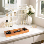 Jewelry Holder Organizer Stand, 4 Tier Earring Organizer with 84 Holes Ear Stud, Jewelry Display with Earring Necklace Bracelet Holder, Jewelry Organizer Holder with Wood Basic stand (White+Brown) - color: White+Brown
