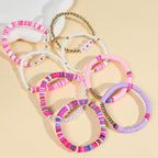 COLORFUL BLING 5-12Pcs Bohemian Love Heart Bead Bracelets for Women Vinyl Disc Heishi Surfer Stackable Stretch Bracelet Summer Beach Boho Jewelry - color: 8pcs purple pearl