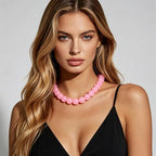 Chunky Acrylic Resin Beaded Necklace for Women Colorful Large Round Choker Adjustable Stack Acrylic Beads Necklace Resin Summer Party Jewelry - style: Pink