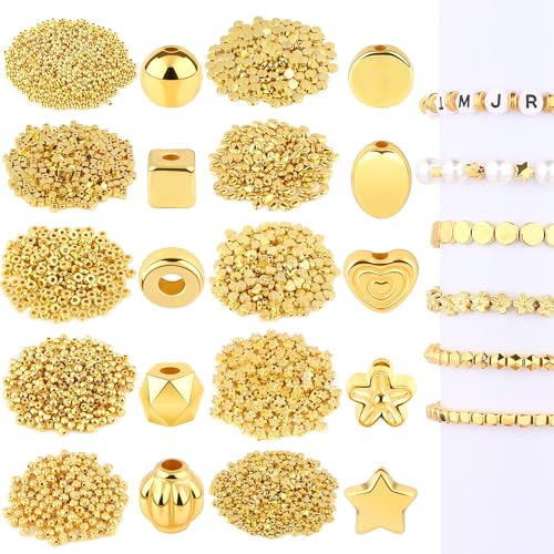 1500Pcs 10 Styles Gold Spacer Beads Assorted Jewelry Making Loose Beads for DIY Bracelet Necklace Earring Craft Making - color: Gold