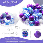 48 Pcs 20mm Beads for Pens Rhinestone Bubblegum Beads Blue Purple Crystal Acrylic Round Chunky Bead Sparkly Craft Large Balls Bead for Pen Beadable Keychain Bracelet DIY Jewelry Making Supplies - color: Light Blue