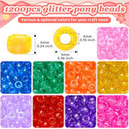 IOOLEEM Glitter Pony Beads,1200pcs Beads for Bracelets Making & Hair braiding, Kandi Friendship Bracelets & Jewelry Making. - color: Glitter-color