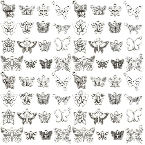Youdiyla 144Pcs Ancient Silver Butterfly Series Pendant Jewelry Making DIY Keychain Earrings Pendant Various Design Charms for Jewelry Making Bracelets Necklace (SN10) - color: SN10