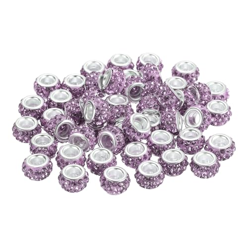 uxcell 50Pcs European Large Hole Beads, Rhinestone Craft Bead Crystal Charm Spacer Beads for Pens Bracelet Making Necklace DIY Craft, Purple - color: Purple