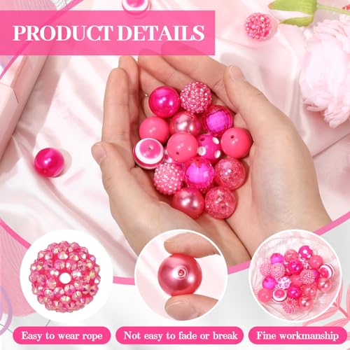 Ferreve 20 Pcs Chunky Bubblegum Beads 20mm Focal Pen Large Rhinestone Pearl Beads for DIY Beadable Pen School Jewelry Making Keychain Craft Making(Hot Pink) - color: Hot Pink