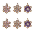 Crystal Zirconia Gold Plated Brass Charms for Jewelry Making Bracelet Necklace Earring Pendant Craft Supplies DIY Accessories - color: FlowerB-Mix-6Pcs