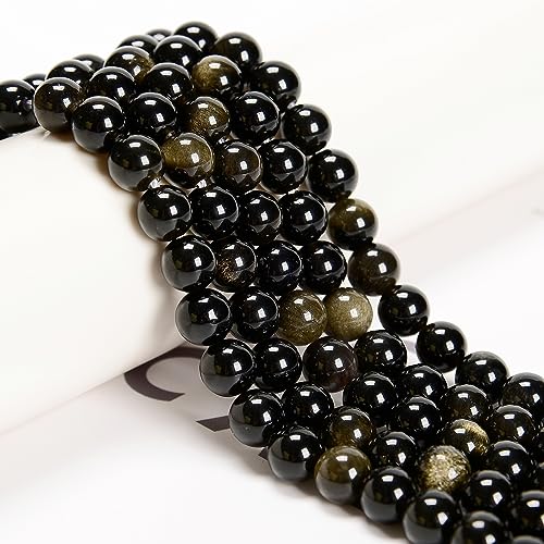 61Pcs Black Golden Obsidian 6mm Beads Natural Stone Round Gemstone Genuine Real Stone for DIY Bracelet Jewelry String Making - color: Black Golden Obsidian, size: 6mm