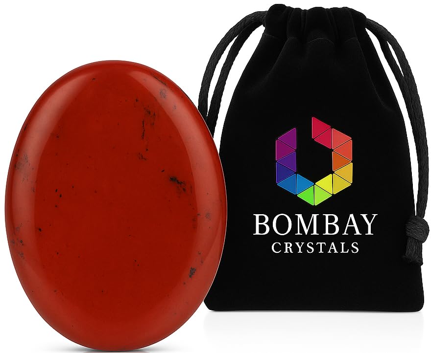 Red Jasper Worry Stone – Natural Thumb Stone for Anxiety Relief, Root Chakra Healing, Meditation, Stress Relief & Pocket Grounding Crystal – Hand-Polished Palm Stone - color: Red Jespar
