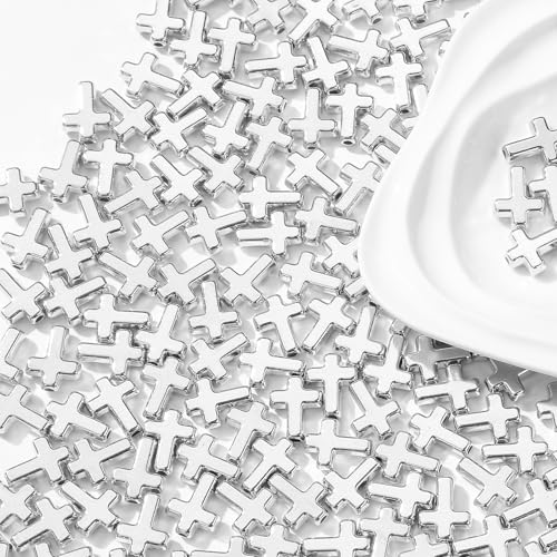 300pcs Cross Beads 12 * 16mm Silver Cross Bead Crosses Spacer Beads Bulk for DIY Crafting Necklace Bracelet Jewelry Making Keychain (Silver) - color: silver