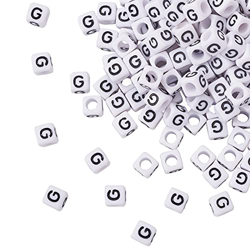 FASHEWELRY 300Pcs Cube White Acrylic Letter Beads 6x6mm Letter G Alphabet Beads for DIY Bracelet Necklace Jewelry Making - color: Letter G, size: 6x6x6mm