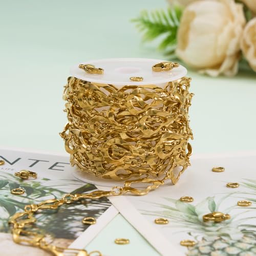 2 Yard Gold Plated Chains for Jewelry Making Stainless Steel Hollow Drop Chain Link for Women Necklace Bracelet DIY - color: Gold Drop