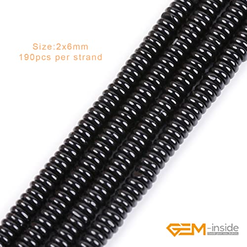 GEM-Inside 2x6mm Natural Polished Black Agate Stone Heishi Disc Rondelle Spacer Beads for Jewelry Making Full 15" Strand Energy Stone Healing Power Crystal - color: Black Agate