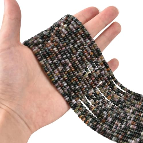 170pcs 4x2mm Natural Indian Agate Disk Rondelle Spacer Semi Precious Gemstone Loose Stone Beads for Jewelry Making 15 Inch - color: Indian Agate