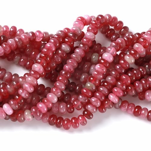 76pcs 5x8mm Natural Stone Pink Tourmaline Jade Rondelle Spacer Loose Beads Abacus Disk Stone Round Loose Gemstone Beads for Jewelry Making DIY Bracelet Necklace - color: Pink Tourmaline Stone