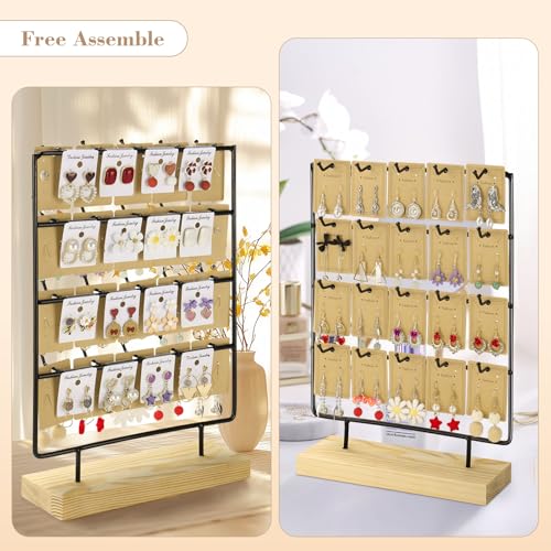 Earring Display Stand for Selling 4 Tier 20 Hooks Wood Earring Display Rack Holder for earings necklaces rings bracelets keychains (Black) - color: Black