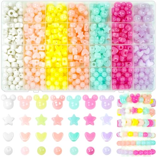 580pcs Pastel Acrylic Beads for Jewelry Making, Assorted Chunky Cute Beads in Mouse Head, Heart, Star & Round Shapes for DIY Bracelet, Necklace & Craft Supplies for Women & Adults (Jelly B) - color: Jelly B