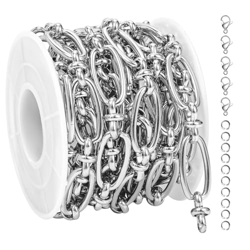 UMAOKANG 6.6 Feet Stainless Steel Chain for Jewelry Making Long Oval Bulk Chain on Spool Decorative Craft Chain Roll - color: Long Oval Silver