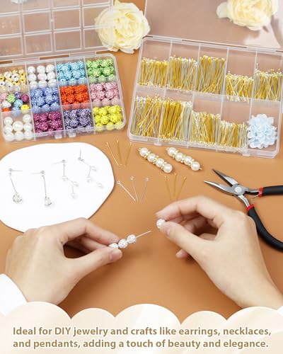 FIVEIZERO 900 PCS Eye Pins and Flat Head Pins for Jewelry Making, Metal Eyepins, Headpins & Ball Head Pins for DIY Earrings, Necklaces, Bracelets, Pendants, 1.2", 1.6", 2", Gold & Silver - color: Mix