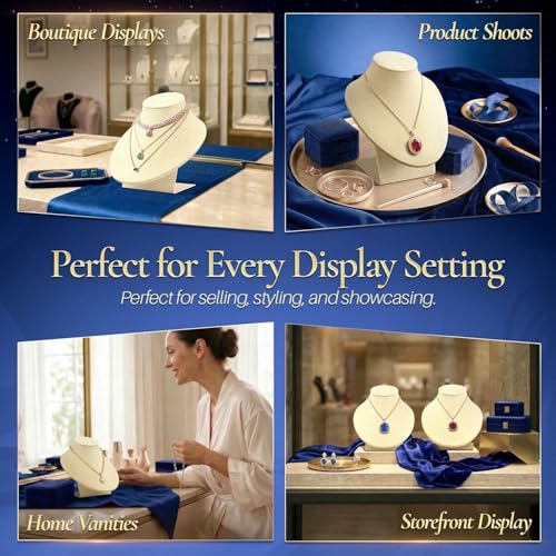 Flexzion Necklace Bust Display Stand - 7 Inch 3D Mannequin Beige Linen Necklace Display Holder for Home, Boutique & Trade Shows - Jewelry Display for Selling Necklace, Pendants, Chokers, Lockets - size: Short (1 Pack)